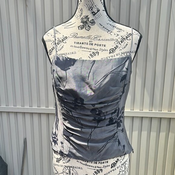 Vintage Y2K Silk Blend Guess Collection Gray Floral Corset Style Blouse Cami Top - Picture 9 of 12